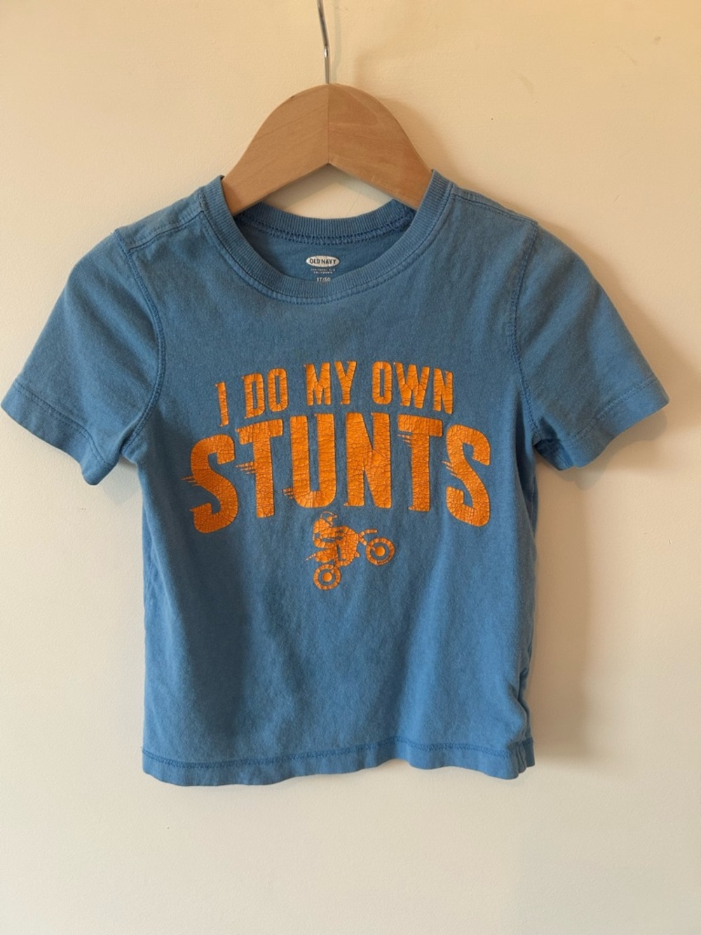 Old Navy Blue Short-Sleeve Tee with Orange Stunt Graphic